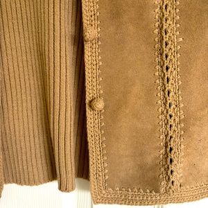 Vintage Bee Banff Vest Knit Suede Leather Tan Bohemian